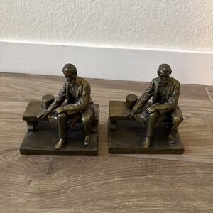 Pair Of Vintage Bronze Bookends President Abraham Lincoln Sitting on a Bench